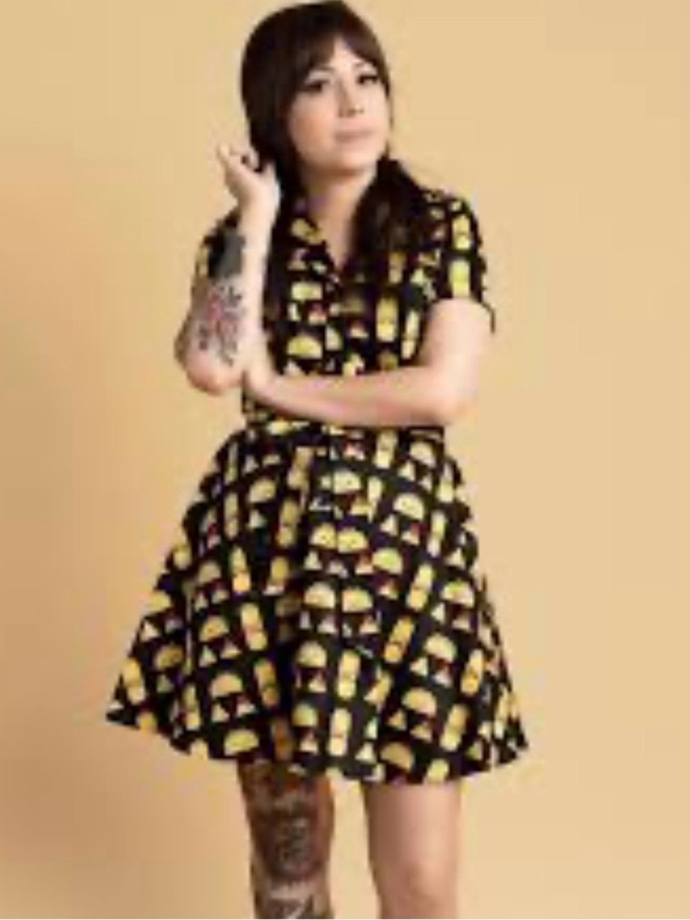 Eva Rose quirky black/yellow shirt dress